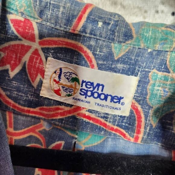 Reyn Spooner Men's Blue Chambray Short Sleeve Hawaiian Shirt Reverse Print XL - Picture 6 of 11